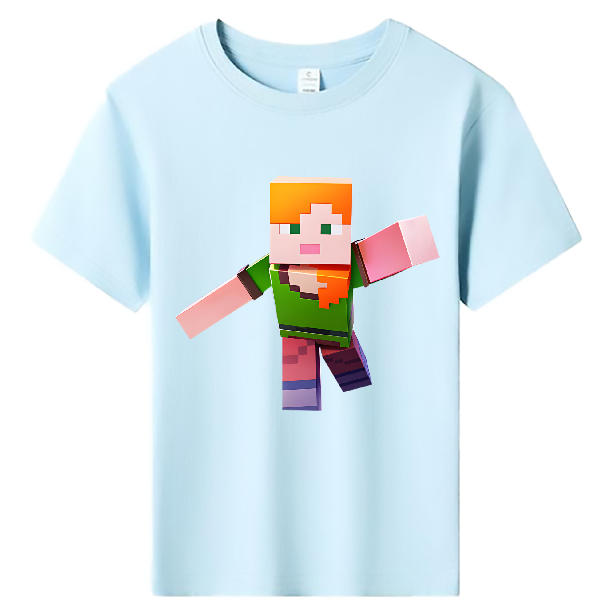 （画像用） マインクラフト ブロックの世界 Minecraft MC Block world 綿100％キッズTシャツ（フロントプリント）